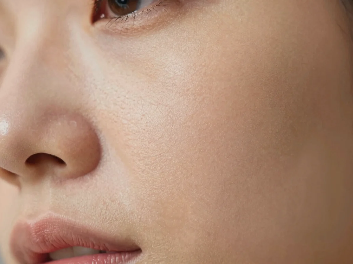 Close-up of natural skin texture with visible pores and warmth, a